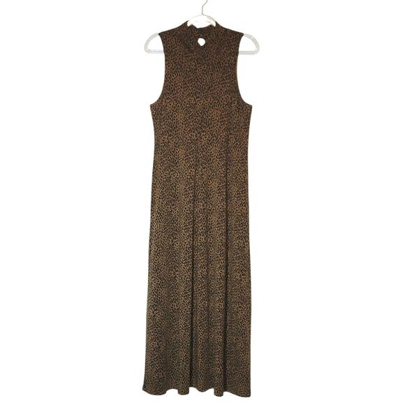 Garnet Hill Leopard Animal Print Maxi Dress Sleeveless Brown Black Casual Size L - Picture 16 of 16